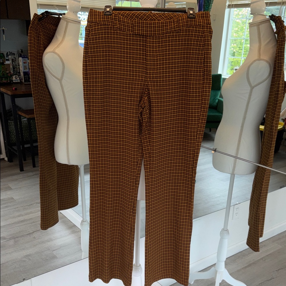 Free People Brown and Black Checked Wide-Leg Pants